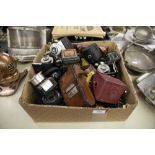 SMALL COLLECTION OF PRE-WAR AND LATER CAMERAS AND LENSES TO INCLUDE; TWO BELLOWS FOLDING CAMERA'S,