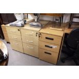 FOUR VARIOUS DESK PEDESTALS OF THREE DRAWERS