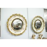 TWO VERY SIMILAR CONVEX WALL MIRROR, in ornate broad floral pottery and gilt metal foliate scroll