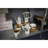 ARKLOW IRISH POTTERY 'TREE OF LIFE' PATTERN COFFEE SERVICE OF 15 PIECES, VIZ TALL COFFEE POT, MILK