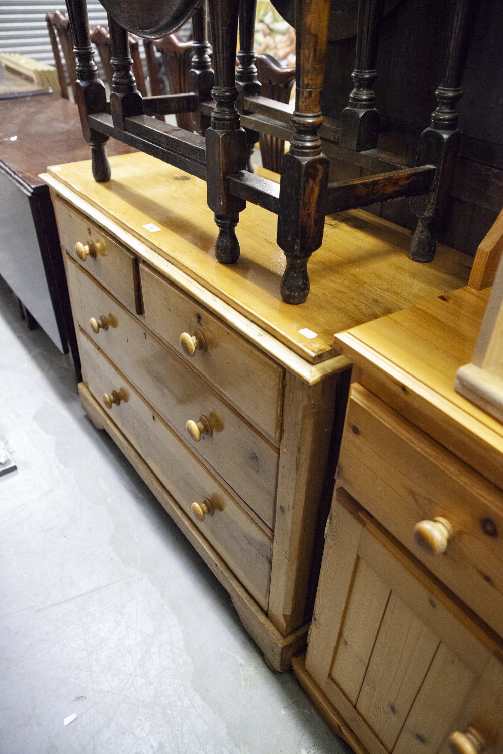 VICTORIAN PINE CHEST OF TWO SHORT AND TWO LONG DRAWERS ON BUN FEET