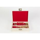 WHITE JEWELLERY BOX WITH A FITTED LIFT-OUT TRAY CONTAINING A QUANTITY OF COSTUME JEWELLERY including