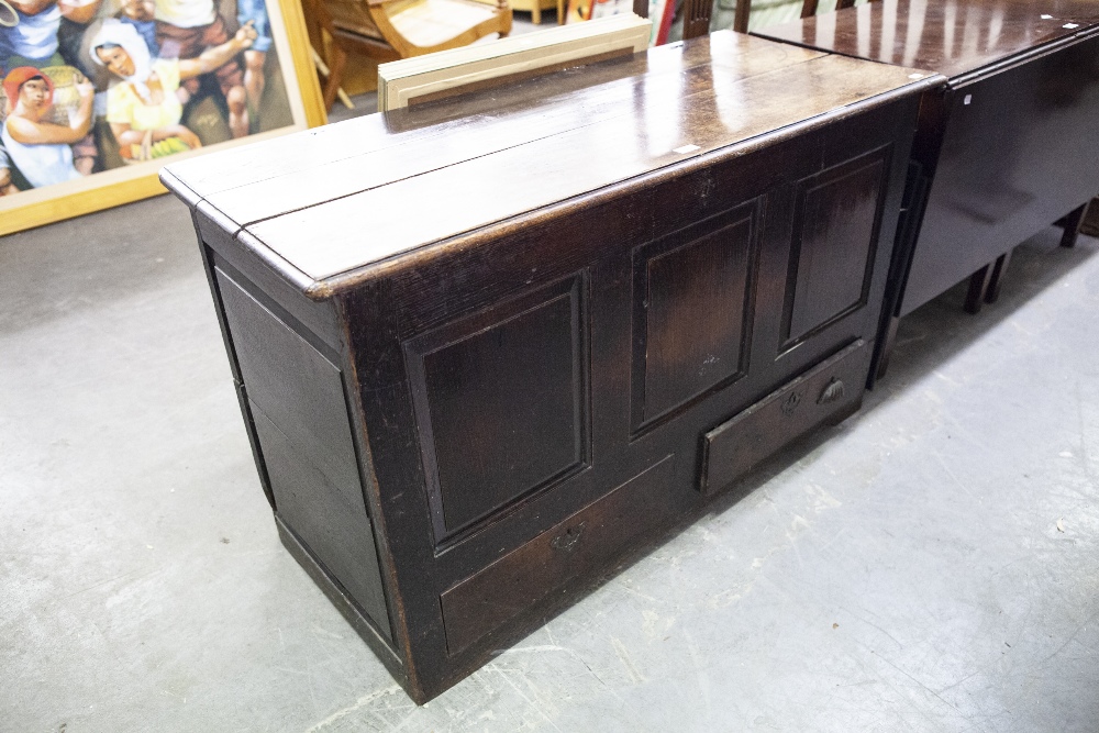 EIGHTEENTH CENTURY OAK DOWER CHEST WITH LIFT UP TOP, TWO DRAWERS BELOW