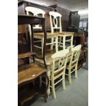 VICTORIAN SIDE TABLE WITH TWO DRAWERS, ON TURNED SUPPORTS, WITH CREAM PAINTED BASE AND STAINED TOP