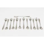 SET OF 12 GEBE, SWEDISH EP TEASPOONS WITH ORNATE CAST AND PIERCED ROCOCO HANDLES