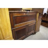 LATE 19th CENTURY MAHOGANY SECRETAIRE WITH FALL-FRONT OVER CUPBOARDS, INTERIOR DRAWERS WITH RECESSED