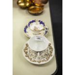 NINETEENTH CENTURY MEISSEN MOULDED PORCELAIN CABINET CUP AND SAUCER, heightened in gilt, (a/f) and A