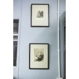 TWO ARTIST SIGNED ETCHINGS, PAIR OF UNFRAMED FACSIMILE PRINTS (4)