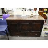 EIGHTEENTH CENTURY OAK DOWER CHEST WITH LIFT UP TOP, TWO DRAWERS BELOW