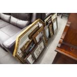 TWO GILT FRAMED WALL MIRRORS AND A SELECTION OF FRAMED PRINTS