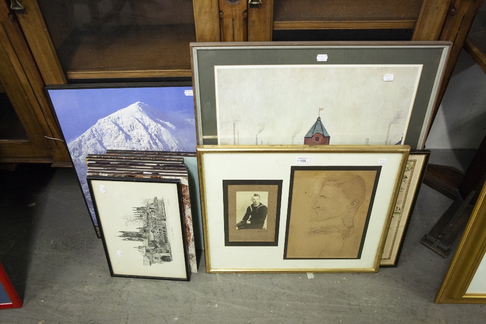 UNATTRIBUTED CARICATURE OF A SAILOR, FRAMED, TOGETHER WITH A BLACK AND WHITE PHOTOGRAPH OF THE '