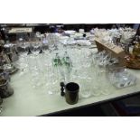 SUNDRY STEM WINES AND AND OTHER DRINKING GLASSES AND A BOXED SET 'THE BIG FIVE' TALL TUMBLERS,