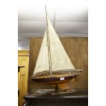 PRE-WAR POND YACHT IN BOX WITH MAST AND SAILS