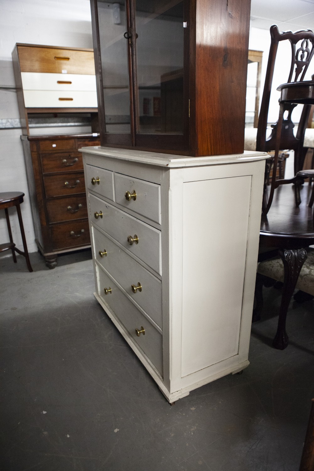 LATE VICTORIAN PAINTED PINE LARGE CHEST OF TWO SHORT AND THREE GRADUATED LONG DRAWERS WITH LATER