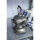 A LATE VICTORIAN EPBM TEA KETTLE ON SPIRIT STAND