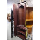 TWO MAHOGANY EFFECT FLOOR STANDING OPEN CORNER UNITS