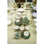 DELICATE NORITAKE JAPAN PATTERN CHINA TEA SET FOR SIX PERSONS, DESIGN OF PINK ROSES WITHIN A BLUE