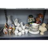 A WEDGWOOD PALE BLUE JASPERWARE COVERED BOX, A BAVARIAN TEA SET, A PLASTER BUST OF BEETHOVEN AND A