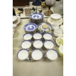 ROYAL DOULTON EARLY TWENTIETH CENTURY BLUE AND WHITE CHINA TEA SET, FORMERLY FOR 12 PERSONS, PRINTED