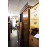 MAHOGANY TWO DOOR WARDROBE WITH MIRRORED CENTRAL PANEL AND LARGE DRAWER TO BASE