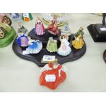 A SET OF TEN ROYAL DOULTON CHINA MINIATURE CRINOLINE FIGURES INCLUDING 'BELL' M210 ETC., AND THE