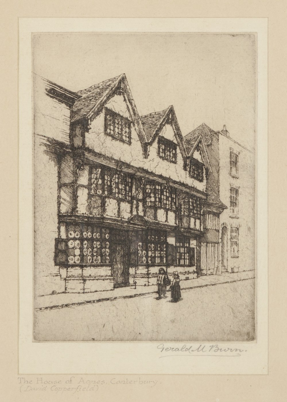 GERALD M. BURN ARTIST SIGNED ETCHING 'The House of Agnes, Canterbury, (David Copperfield) Signed and