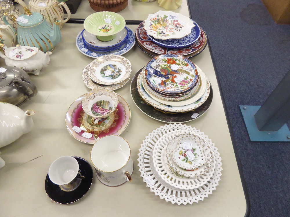 SET OF THREE BAVARIAN RIBBON PLATES, A SHAPED PLATE WITH CHINOISERIE DECORATION, A COPELAND EXAMPLE,