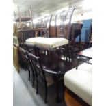 A MODERN REPRODUCTION CHIPPENDALE REVIVAL DINING ROOM SUITE VIZ DINING TABLE AND SIX CHAIRS, WITH