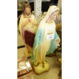 A PAIR OF PAINTED PLASTER FIGURES 'JESUS' AND 'MARY', 15 1/2" HIGH