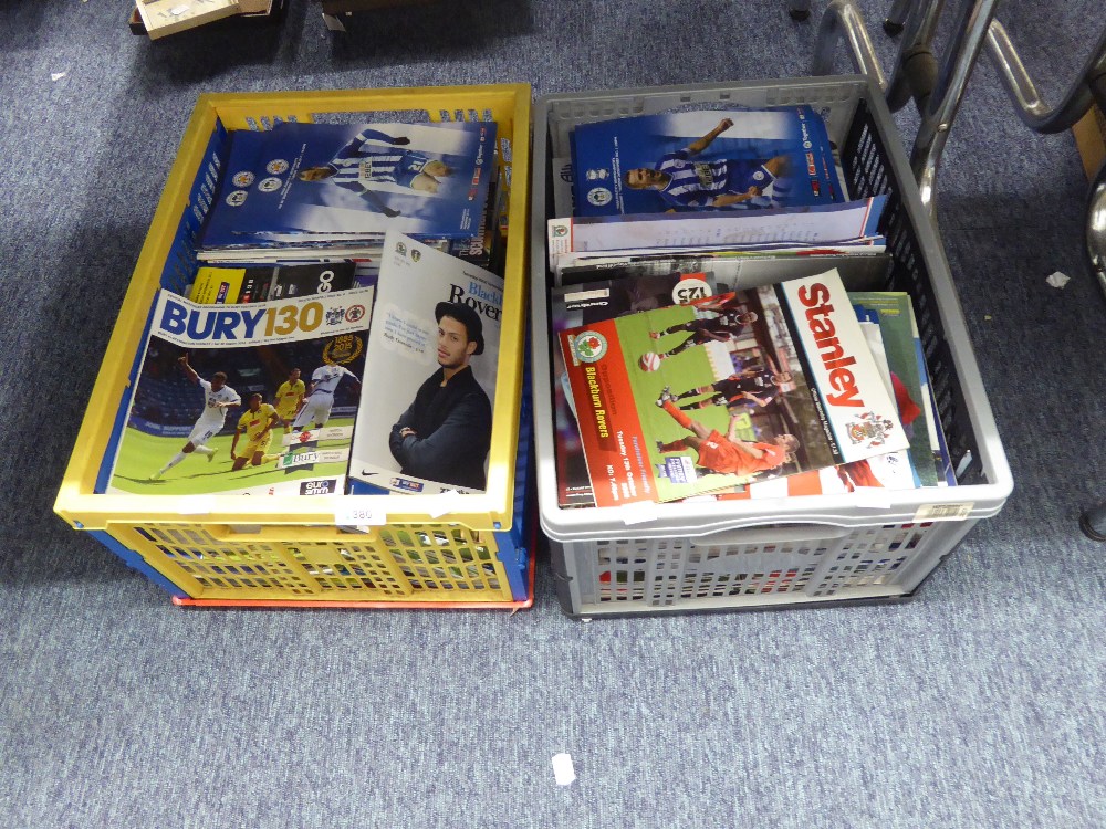 TWO BOXES OF FOOTBALL LEAGUE PROGRAMMES TO INCLUDE; WATFORD, WIGAN, BLACKBURN, BLACKPOOL,