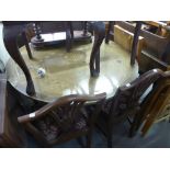 POSSIBLE ITALIAN INLAID CIRCULAR DINING TABLE WITH TURNED COLUMN AND QUARTETTE SCROLL SUPPORTS AND