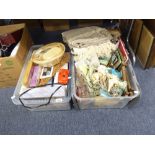 TWO BOXES OF MISC ITEMS INCLUDING; SOAPS, PERFUMES, PICTURES, ORNAMENTS ETC....