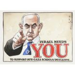 AFTER PETER BROOKES TWO COLOUR PRINTS, 'Israel Needs You, to Support Our Gaza School Initiative…'