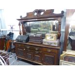 LARGE VICTORIAN CARVED WALNUTWOOD SIDEBOARD, WITH HIGH MIRROR CANOPY BACK, 6' WIDE