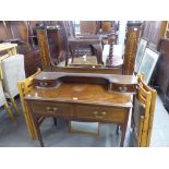 EDWARDIAN INLAID MAHOGANY TWO DRAWER SIDE TABLE AND THE SUPERSTRUCTURE FOR A SIMILAR DRESSING