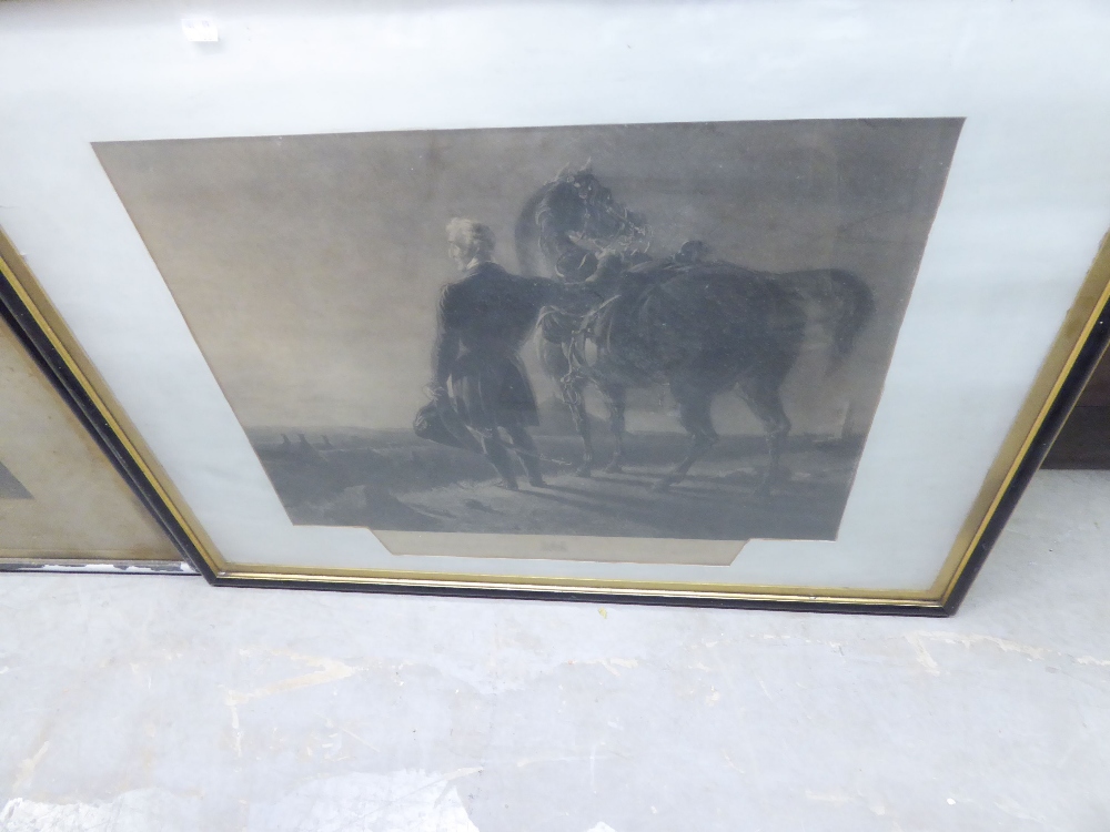 THREE LARGE NINETEENTH CENTURY FRAMED BLACK AND WHITE PRINTS, TWO RELATED TO 'BATTLE OF WATERLOO' ( - Image 2 of 3