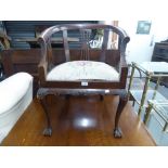 CIRCA 1920's MAHOGANY TUB SHAPED OPEN ARMCHAIR, WITH FLORAL NEEDLEWORK PADDED SEAT, CLAW AND BALL