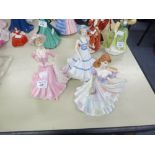 THREE COALPORT CHINA CRINOLINE FIGURES 'SENTIMENTS', 'GOOD LUCK', 'SPECIAL CELEBRATIONS' AND 'PICKED