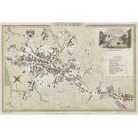 EARLY NINETEENTH CENTURY HAND COLOURED MAP OF OLDHAM With vignette 'Market Place from the West'