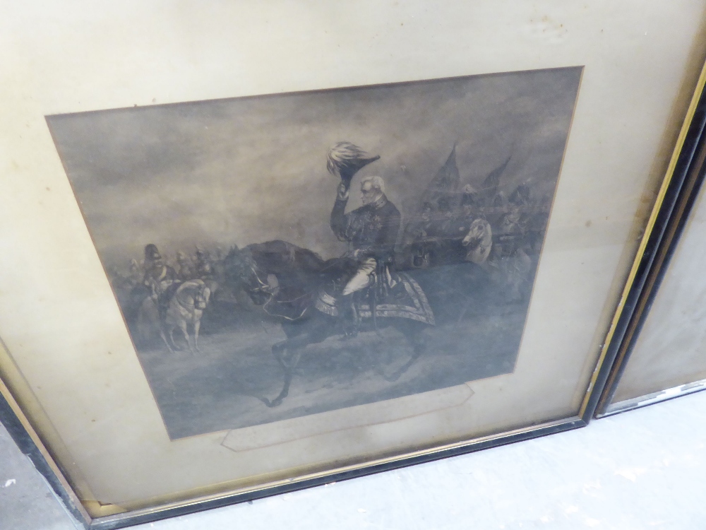 THREE LARGE NINETEENTH CENTURY FRAMED BLACK AND WHITE PRINTS, TWO RELATED TO 'BATTLE OF WATERLOO' ( - Image 3 of 3