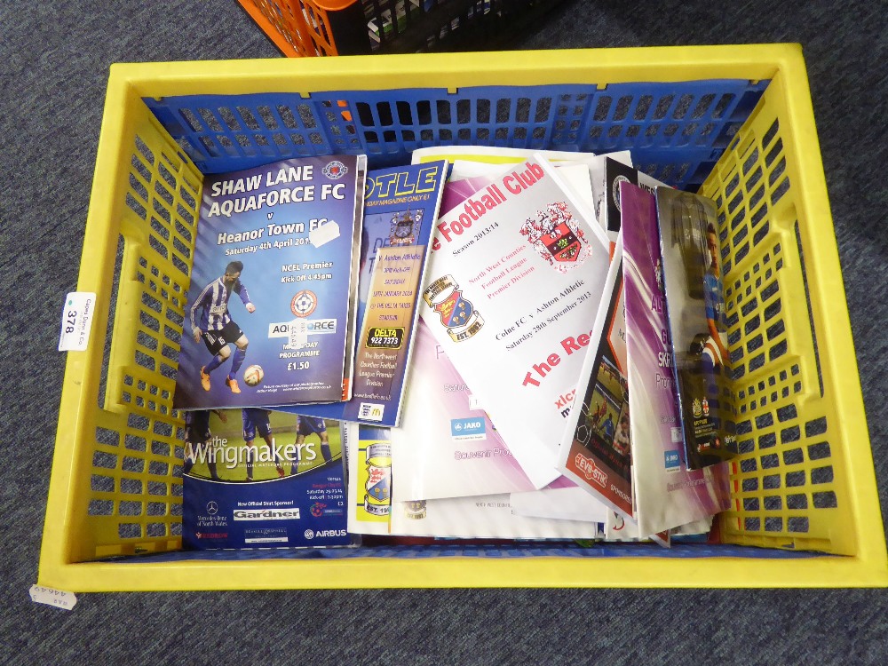 ONE BOX OF NON LEAGUE PROGRAMMES MAINLY NORTHERN TEAMS VARIOUS TO INCLUDE; COLNE, RUNCORN,