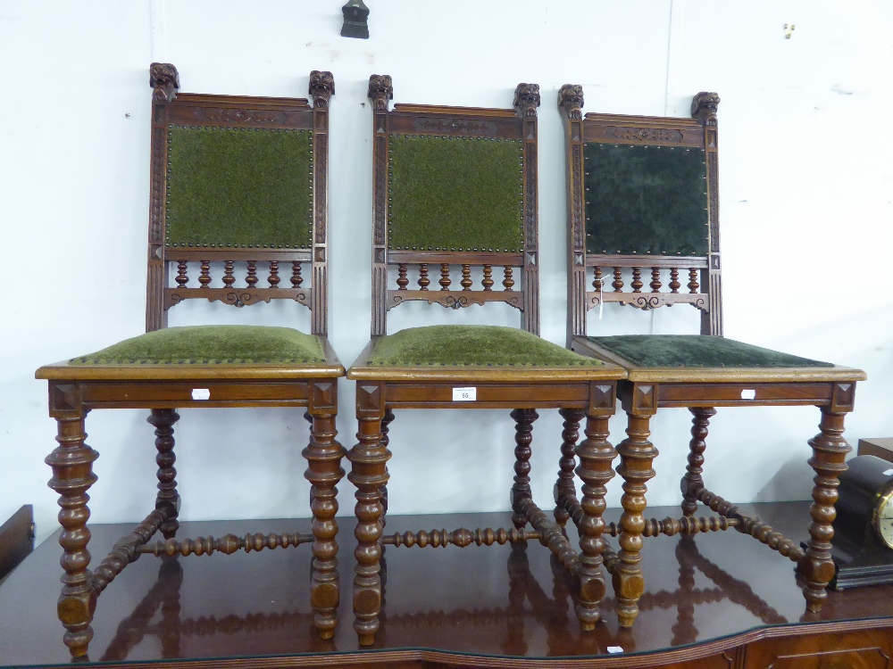 SET OF THREE, CIRCA 1900, GERMAN WALNUT SINGLE HIGH-BACK DINING CHAIRS