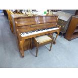 AN ART DECO ZENDER WALNUTWOOD CASED UPRIGHT PIANO, WITH FRONT CABRIOLE LEGS, TWO BRASS PEDALS (CIRCA