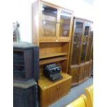 A G-PLAN TALL, TEAK DISPLAY CABINET