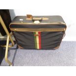 'LARK' CANVAS FABRIC AND BROWN LEATHER LARGE SUITCASE WITH NUMERICAL LOCK AND MATCHING SHOULDER