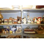 ORIENTAL POTTERY VASE, DUCK ORNAMENTS, CAT AND DOG ORNAMENTS AND VARIOUS CERAMICS