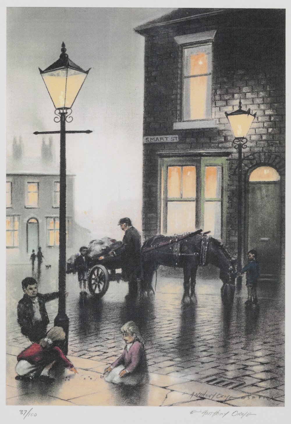 MARC GRIMSHAW ARTIST SIGNED LIMITED EDITION COLOUR PRINT Back street with boys playing, (134/650) - Image 3 of 5