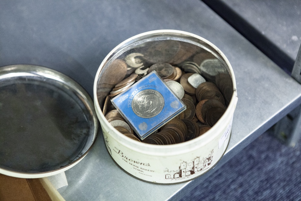 A TIN OF OLD COINS, PENNIES ETC......