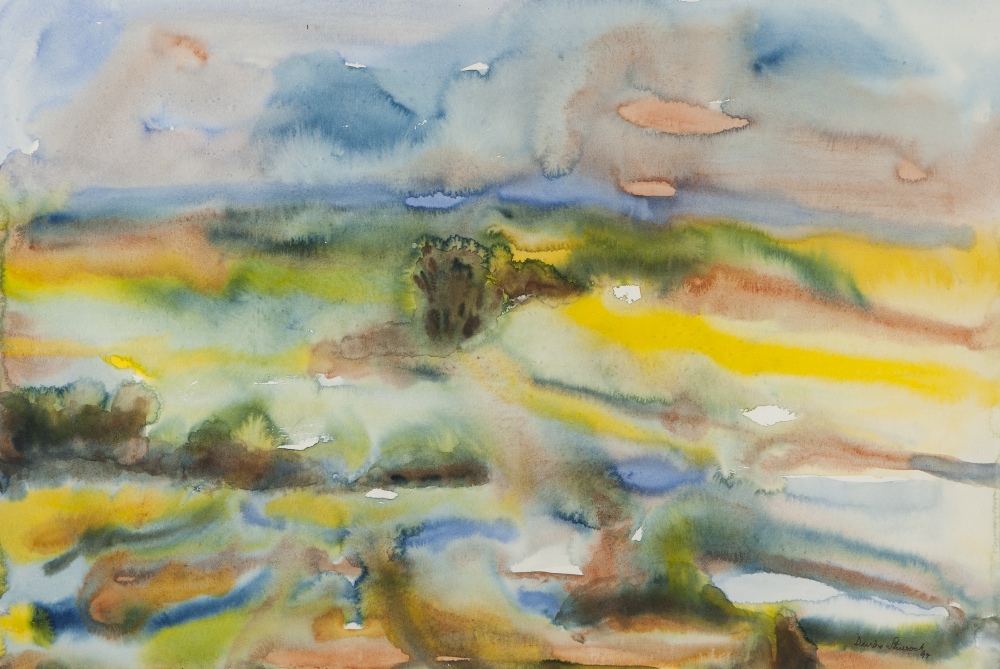 DEIRDRE STURROCK (TWENTIETH CENTURY) WATERCOLOUR DRAWING Abstract landscape Signed and dated (19)