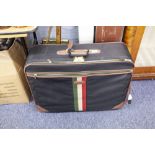 'LARK' CANVAS FABRIC AND BROWN LEATHER LARGE SUITCASE WITH NUMERICAL LOCK AND MATCHING SHOULDER